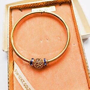 Antique Etruscan Gold Filled Baby Bracelet with Blue Stones